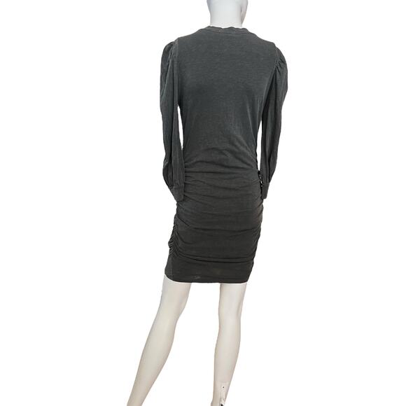 NWT Sundry Anthropologie Washed Black Ruched Sleeve Fitted Knit Mini Dress 2 M - Picture 4 of 5